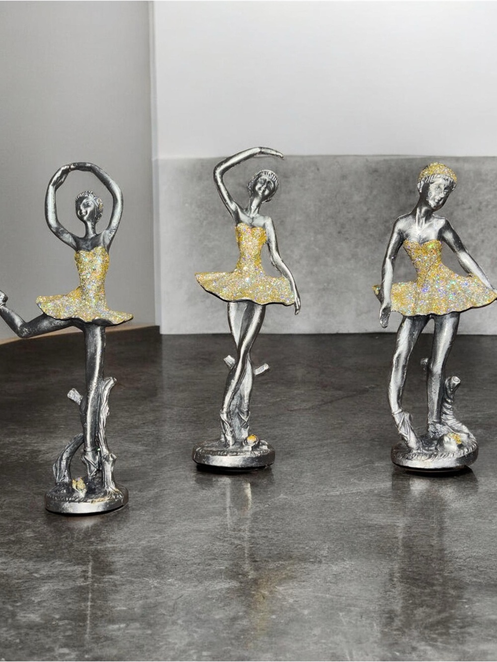 Vintage Depose Italy Pewter Ballerina Figurines Glitter Tutu Rhinestone Set